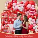 Valentines Day Party Decorations Romantic Red Heart Valentine Balloon Garland Backdrop Kit with Tablecloth Cake Topper Cupcake Toppers Love-Themed Party Supplies for Valentines Celebration