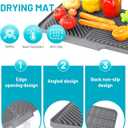 Dish Drying Mat Kitchen Counter - Silicone Dish Drying Pad with Built-in Drain for Sink, Refrigerator and Drawer Liner, Easy Clean, Non-Slip, Heat Resistant, 14.8" x 10.7"