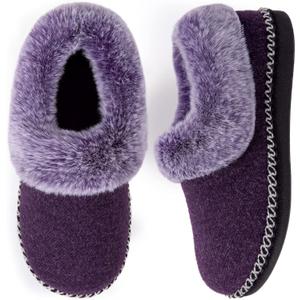 EverFoams Women's Bootie Slippers Warm Soft Comfy Memory Foam Non-slip Indoor House Shoes with Fluffy Collar (6, Purple)