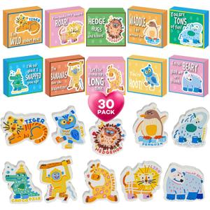 2 x Kids Valentines Day Gifts for School 30PACK - Animal Erasers and Gifts Boxes, Valentines Day Cards for Kids Toddlers Preschool Classmates Boy and Girl Classroom Exchange, Girl Birthday Return Gifts