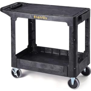 ELAFROS Heavy Duty Plastic Utility Cart, 37 x 18.8 in, Flat Top, Swivel Wheels, 550 lbs Capacity, Black