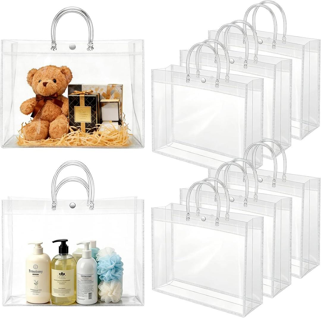 BadenBach 12 PCS Clear Gift Bags with Handles, 16" x 6" x 12" Extra Large Transparent Gift Wrap Bags, Reusable PVC Tote Bag Bulk for Party Favors, Shopping, Boutique, Wedding Birthday Mother's Day
