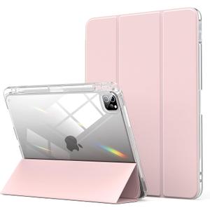 Aoub Crystal Case for iPad Pro 11 inch 4th/3rd Generation 2022/2021, Hard Clear Back with Pencil Holder, Auto Sleep/Wake Support Pencil Wireless Charging, for iPad 11" Pro 2nd 1st 2020 2018 - Pink