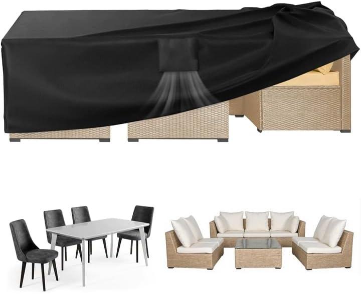 Patio Furniture Set Cover, 86"L X 44"W X 28"H, 600D Outdoor Table and Chair Covers Waterproof, Heavy Duty Outdoor Furniture Cover, Patio Sectional Sofa Couch Set Cover, Black