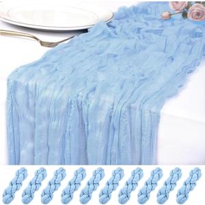 10 Pack Light Blue Cheesecloth Table Runner 17x108 Inch Semi Sheer Boho Rustic Gauze Cheese Cloth Table Runners for Wedding Party Birthday Baby Shower Home Décor