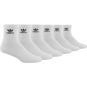adidas Men's Athletic Moisture Wicking Cushioned Quarter-Cut TREFOIL Logo Socks 6-Pack/ 6-Pair (Shoe Size 6-12) WHITE