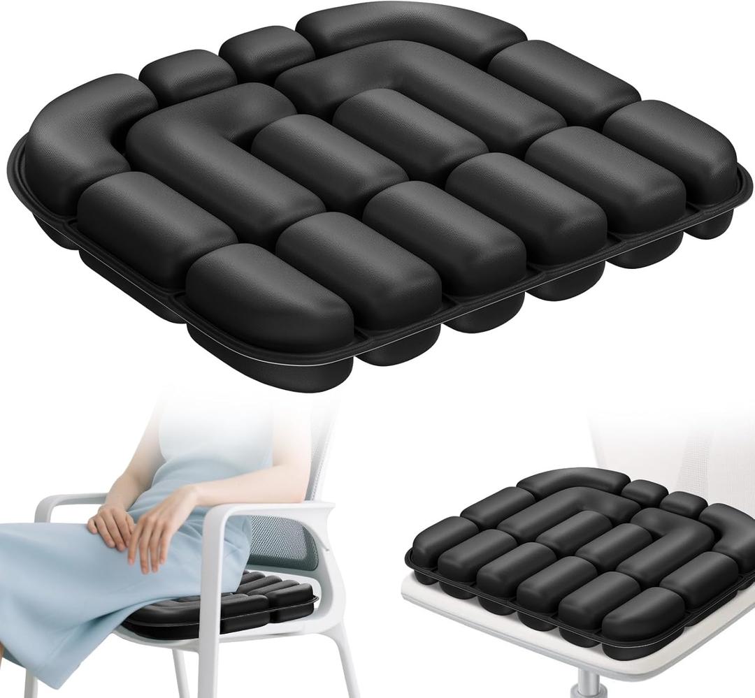 Inflatable Seat Cushion, Press Type Air Inflatable Cushion for Tailbone Pain Relief, Pressure Relief Seat Cushion for Remote Working, Office Chair, Wheelchair, Cars (Black)