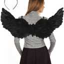 Angel Wings and Halo Adult Feather Angel Wings Costume for Women Halloween Cosplay Costumes (Black)