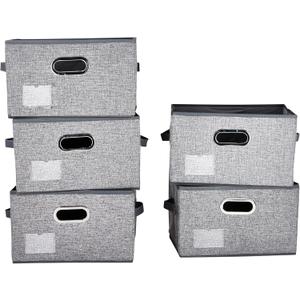 Bins & Things Fabric Storage Bins, Set of 5 - Storage Cubes Organizer for Closet - Foldable Shelf Organizer Boxes - Collapsible Cloth Baskets for Shelves Organization - 8.6"x13.7"x10.2", Grey