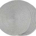 FunWheat Round Braided Placemats Set of 6 Table Mats for Dining Tables Woven Washable Non-Slip Place mats 15 inch(Grey, 6pcs) (Gray)