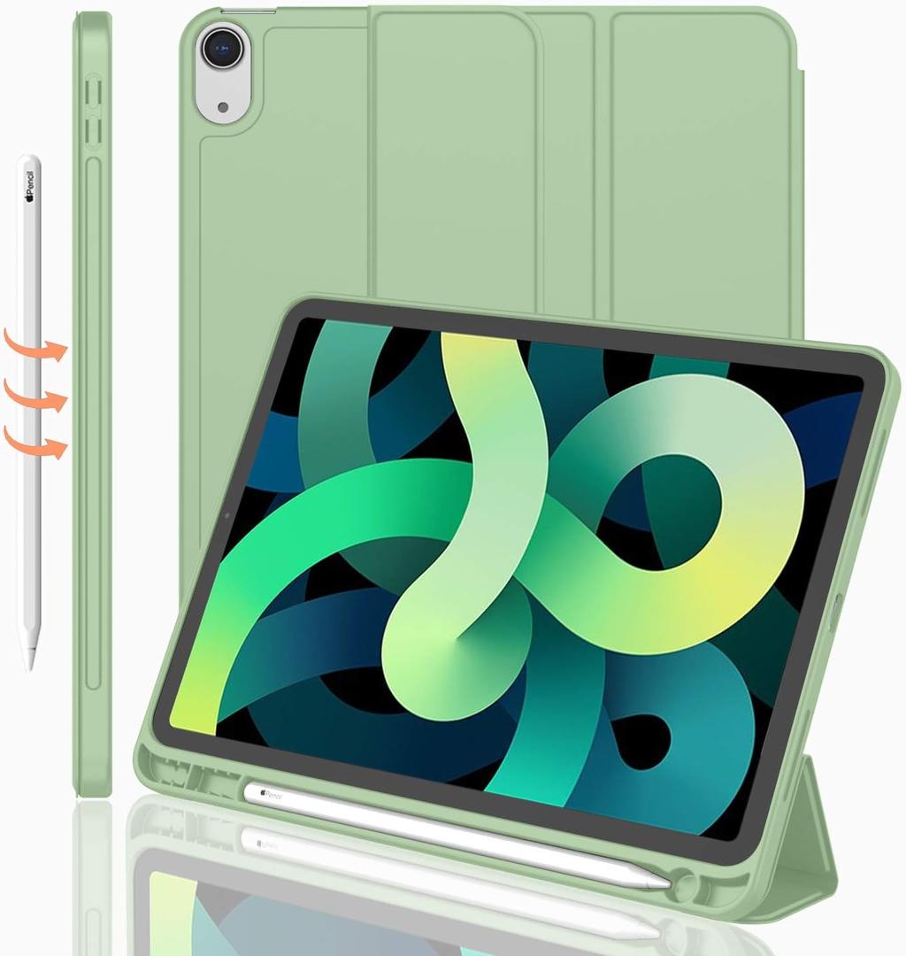 iMieet iPad Air 11 Inch Case M4/M3/M2(2026/2025/2024), iPad Air 5th/4th Generation Case 2022/2020 10.9 Inch with Pencil Holder,Trifold Stand Smart Case with Soft TPU Back(Matcha Green)