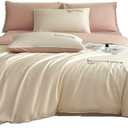 Queen Comforter Set, Light Luxury Embroidered Bedding Pure Cotton Four-Piece Set All-Cotton Four-Season Universal Solid Color Bedding(Color 1,King Size)