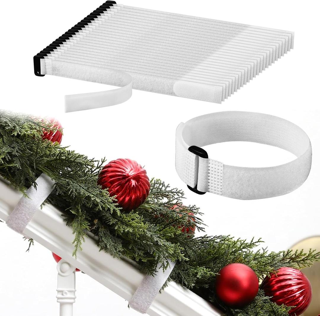 50 Pcs 12inch Christmas Garland Ties Decorative Reusable and Flexible Banister Ties for Garland Wreath Christmas Light Banisters Home Stairways Railings Decoration(White)