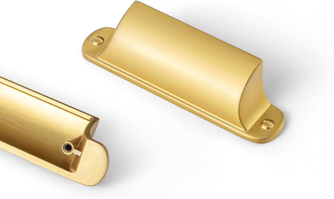 Goo-Ki Brushed Gold Cabinet Cup Pulls Bin Drawer Pull 2.52"(64mm) c-c,6 Pack Bar Channing Cup Handles Zinc Alloy Kitchen Hardware,9628LSJ-64