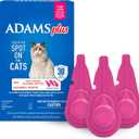 ADAMS Plus Flea and Tick Prevention Spot On for Cats, 5 lbs and Over, Kills Fleas, Flea Eggs, Flea Larvae and Deer Ticks, Kills and Repels Mosquitoes for 30 Days, 3-Month Supply, 3 Pack