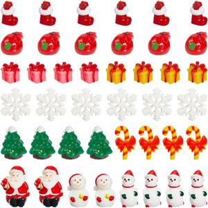 SUNNYCLUE 42Pcs Miniature Snowman Figures Mini Resin Christmas Trees Santa Claus Snowflakes Small Gift Boxes Landscape Tiny Christmas Figurines for Home Office Desk Holiday Party Favors Decoration