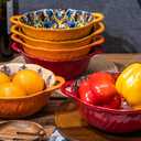 Boho Ceramic Serving Bowls with Handles Set of 2, Ceramic Large Serving Bowls, 40 Oz Porcelain Salad Bowls, Large Serving Dishes for Entertaining, Nesting Mixing Bowls for Soup,Stew,Fruits,Dinner