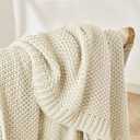 Joydeco Chunky Cable Knit Throw Blanket, Lightweight 100% Cotton Soft Cozy Throw Twin Blanket for Couch Bed and Sofa, Rustic Breathable Farmhouse Blanket Gift for Women Men(Cream White, 60"x80")