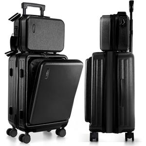TravelArim 22 Inch Carry On Luggage, Carry On Suitcase with Wheels, Hardside Luggage Carry-On, Expandable Black Small Suitcase, Hard Shell Carry-on Luggage, Spinner Luggage with Cosmetic Bag