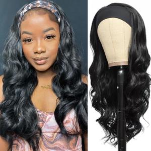 Colorful Queen Glueless Headband Wig Long Black Body Wave Headband Wigs for Black Women Synthetic Natural Looking Wavy Wig Heat Resistant 180% Density (26inch, 1B#) (26 Inch (Pack of 1), 1B natural black)