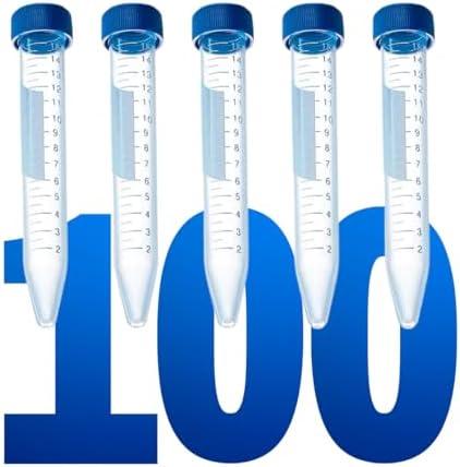 LabXcel 15ml Polypropylene Conical Centrifuge Tubes, [100 Pack] – Plastic Test Tubes with Caps, Printed Graduation, Blue Flat Screw Caps, High Speed Centrifugation, for Med and Lab Use [15ml, 100pcs]