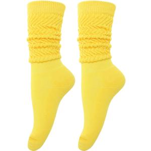 Slouch Socks Women 80s 90s Scrunch Socks Extra Long Slouchy Sock Knee High Sock (Yellow)