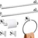 6 Pieces Brushed Nickel Bathroom Hardware Accessories Set, SUS304 Stainless Steel 24 Inch Bath Towel Bar Set, Round Bathroom Towel Holder Set, Towel Racks for Bathroom Wall Mounted