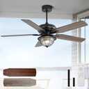 Fanerody 52 Inch Outdoor Ceiling Fan,IP65 Waterproof and Moisture-Proof Ceiling Fan,with Light and Remote Control,6-Speed Reversible DC Motor,Suitable for Pavilions and Terraces.Black And Brown 2Pack