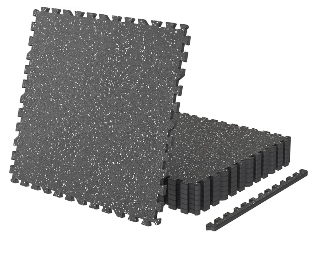 0.56 Inch Thick 24 Sq Ft Gym Flooring for Home Gym, 6 Tiles Robust Rubber Top with Eva Foam Exercise Equipment Mats, Protective Flooring Puzzle Mat for Fitness Room