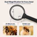 Hands Free Magnifying Glass with Light for Reading, 5.5 Inch Large Lens (3X & 5X), USB Rechargeable Neck-Worn & Handheld Magnifier with 24 LEDs, Ideal Gift for Seniors, Sewing, Jewelry
