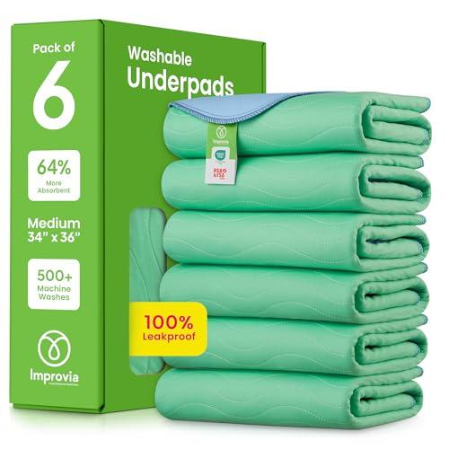 IMPROVIA® Washable Underpads, 34" x 36" Pack 1- Heavy Absorbency Reusable Incontinence Pads for Kids, Adults, Elderly, and Pets - Waterproof Protective Pad for Bed, Couch, Sofa, Furniture, Floor