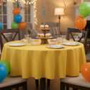 sancua Round Tablecloth - 60 Inch - Water Resistant Spill Proof Washable Polyester Table Cloth Decorative Fabric Table Cover for Dining Tables, Buffet Parties and Camping, Yellow