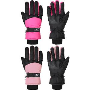SATINIOR 2 Pairs Kids Waterproof Winter Snow Gloves Ski Gloves for Boy Girl Outdoor Warm Thickening Snowboar (10-15 Years, Light Pink, Rose Red)