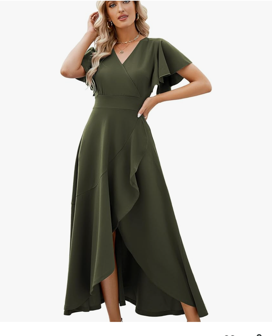 Long Black Formal Dresses for Women Gowns Evening Party Cocktail Dress,Split Elegant V Neck Wrap Ruffle Wedding Guest Dresses Size XL