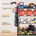 EXTCCT Garage Sports Equipment Organizer - Rolling Ball Storage Bin with Wheels, Garage Sports Gear Rack Outdoor Basketball Racks for Balls with Baseball Bat Holder and Hooks, Toy Organizer