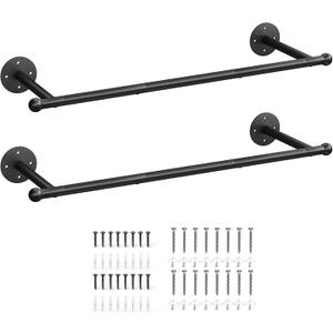 OROPY Industrial Pipe Clothing Rack Set of 2, Wall Mounted Clothes Rack, Closet Rods For Hanging Clothes, 33" Multi-purpose Hanging Rod for Laundry Room, Bedroom and Closet Storage