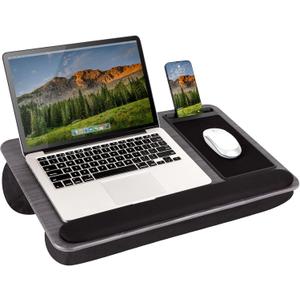 LAPGEAR Home Office Pro Lap Desk with Wrist Rest, Mouse Pad, and Phone Holder - Gray Woodgrain - Fits up to 15.6 Inch Laptops - Style No. 91595