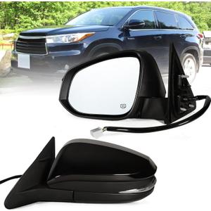 Left Driver side Mirror Fits 2014-2019 Toyota Highlander With Power Glass, Heated,Turn Signal and Manual Folding,Without Blind Spot Match Black Replace 87940-0E130(6Pins)