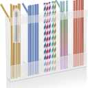 Acrylic Straw Holder for Cabinet, Reusable Straw Organizer with Double Sided Adhesive Tape Tumbler Straws Storage Container for Cupboard Drinking Straws Dispenser for Kitchen Counter (Transparent)