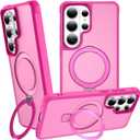 Magnetic Stand for Samsung Galaxy S26 Ultra Case, Hot Pink | 10FT Certified Drop Protection, with Ring Kickstand, Matte Translucent Slim Cover