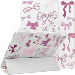 Compatible for iPad 11th 11-Inch A16 (2025),iPad 10 (10.9-Inch,2022 Model,10th Generation) Case with Pencil Holder Cute Ribbon Bow Design Soft TPU Trifold Stand Protective-White&Pink