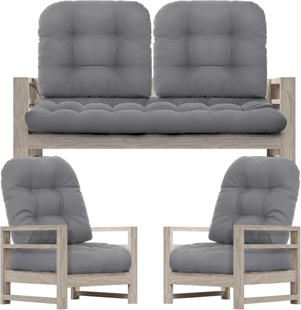 Wenqik 7 Pcs Outdoor Wicker Chair Cushions Set with 1 Loveseat 44 x 19 in Weatherproof & 6 U Shaped Cushions for Wicker Patio Furniture Porch Swing Bench Seat Sofa Couch(Gray)