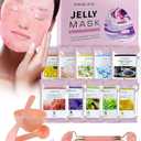 Jelly Mask for Facials Professional Natural Gel Masks - 10 Flavors Hydrating & Moisturizing Jelly Face Masks, Rose Hyaluronic Acid 24K Gold VC, Jelly Facial Mask with Jade Roller & Spatula Spa Use