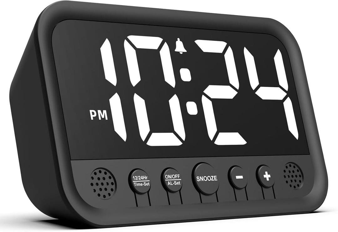 Small LED Digital Clock for Bedroom, Loud Alarm Clock for Heavy Sleepers Adults, Teens | Plug-In Electric Desk Clock | Simple Bedside Nightstand Clock with Adjustable Volume/Brightness/Snooze  White