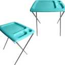 Folding TV Tray Table (Set of 2), Turquoise Blue, 17 x 22 x 26 inches, Portable Indoor-Outdoor Glamping Trays with Space for TV Dinners, Laptop, Utensils, and Drinks
