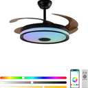 48 Inch Retractable Ceiling Fan with Lights,Speaker, RGB Lighting, Remote Control, 6-Speed Dimmable and Reversible, Ideal for Living Room and Bedroom (Black+White)