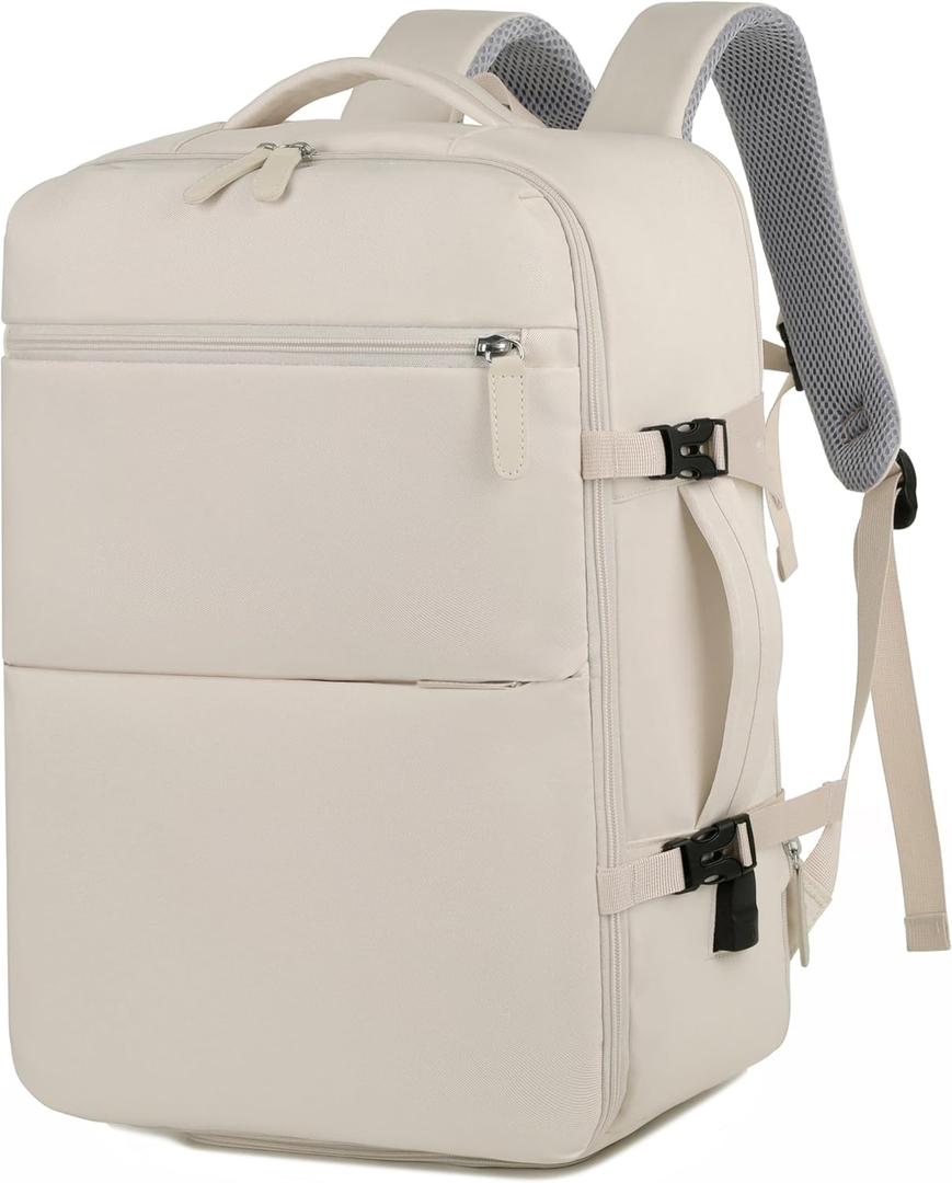 Extra large travel backpack for woman 40L Expandable airline approved backpacks 17.3 inch Laptop and USB Charging Port bags Durable Waterproof Casual bag for Weekender (Creamy white)