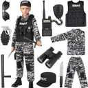 Luucio SWAT Police Costume for Kids, Kids Police Costume for Boys with SWAT Vest, Halloween Gifts for Boys Medium