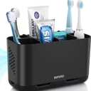 Boperzi Toothbrush Holders for Bathrooms Organizers and Storage, Large Tooth Brush Holders with Drainage, Anti-Slip Electric Toothbrush and Toothpaste Holders Caddy for Shower Kids Family, Black