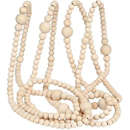 12 Feet Christmas Wooden Beads Garland Round Craft Farmhouse Vintage Wood Bead Garlands for Xmas Decoration Supplies(Natural Color)